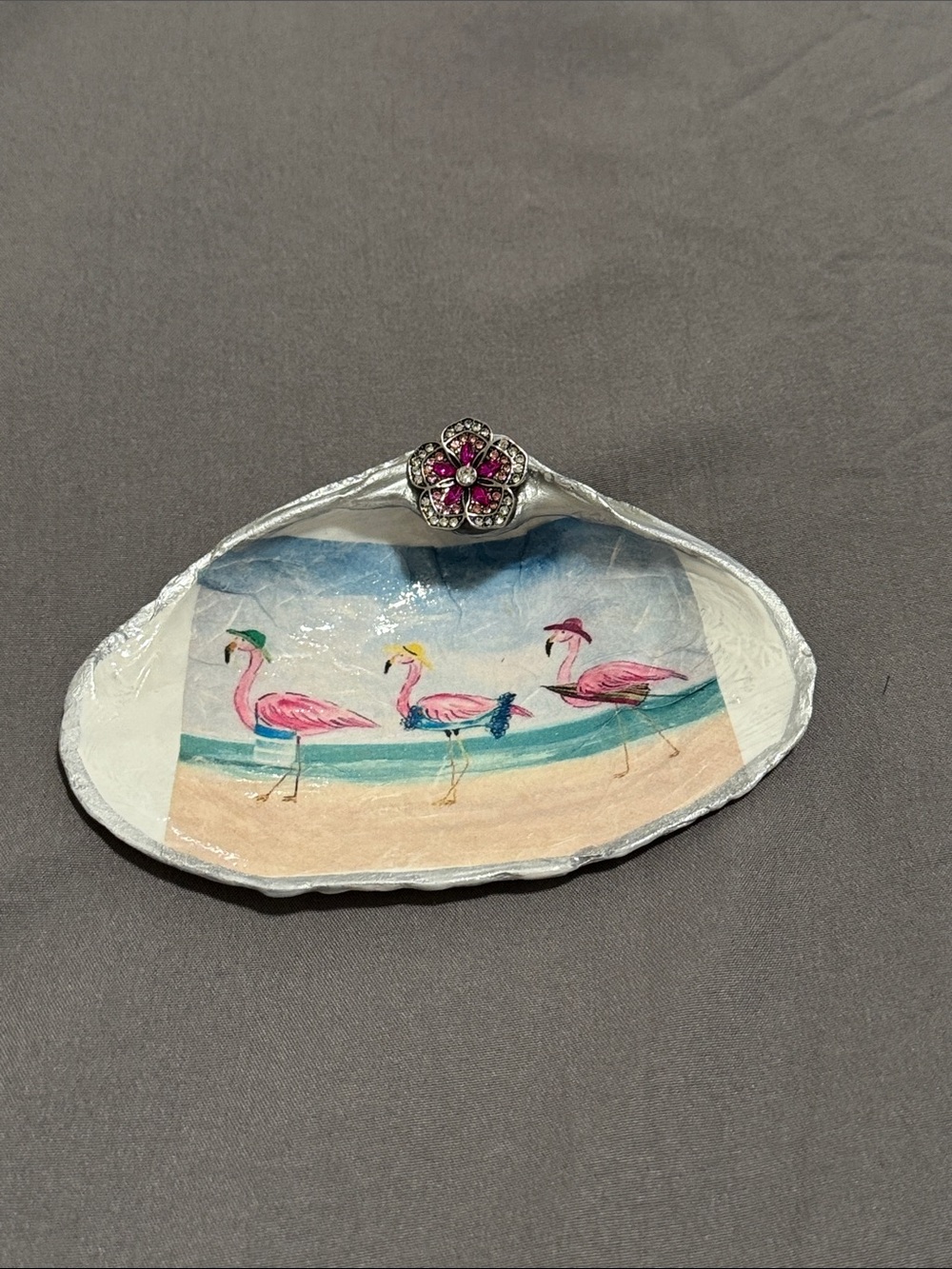 Flamingo shell trinket dish